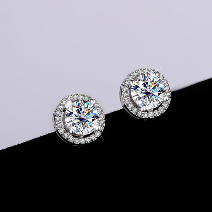 S925 Sterling Silver Genuine Goods Moissanite Round Bag Stud Earrings Simple Graceful null
