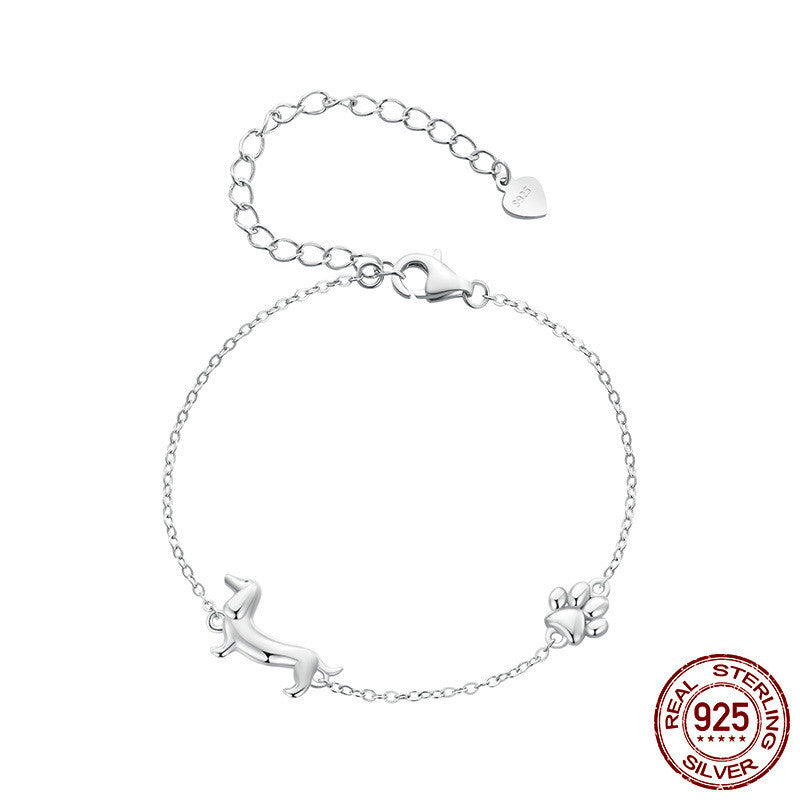 Silver White Gold Plated Cute Sausage Dog Bracelet Ornament