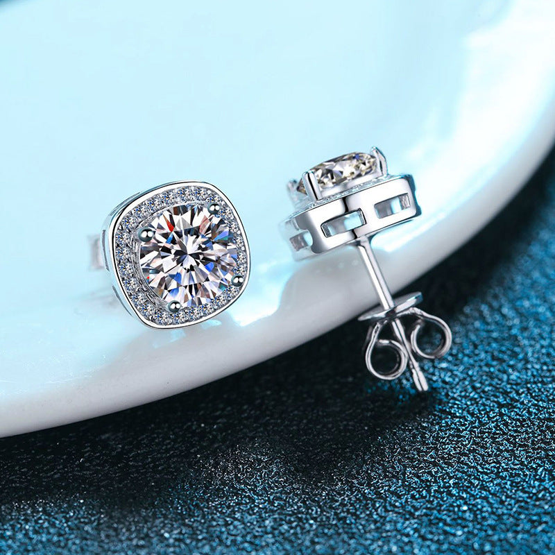 Silver Diamond Stud Earrings