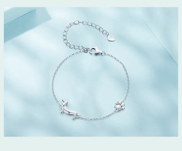 Silver White Gold Plated Cute Sausage Dog Bracelet Ornament