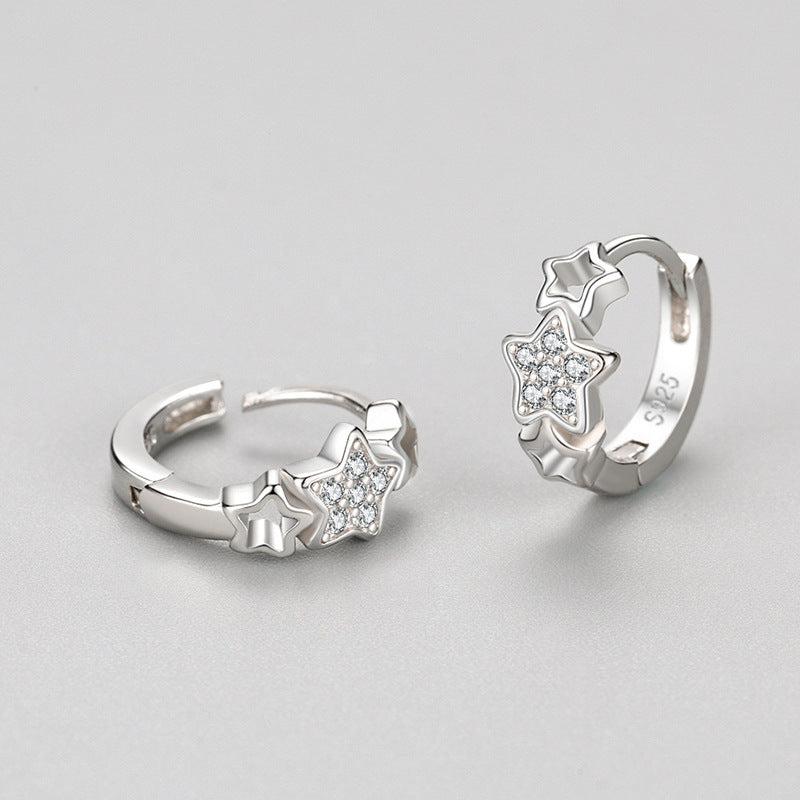 Silver Star Earrings With Diamonds