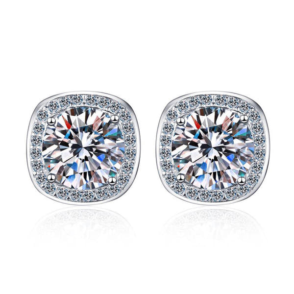 Silver Diamond Stud Earrings