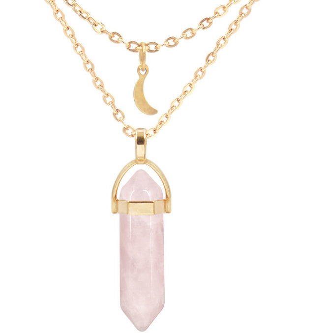 Creative Glass Hexagonal Column Neck Chain Multi Layer Stacked Love Necklace null