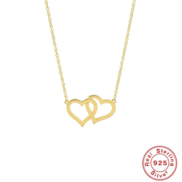 Silver Women's Doppel Herz Necklace