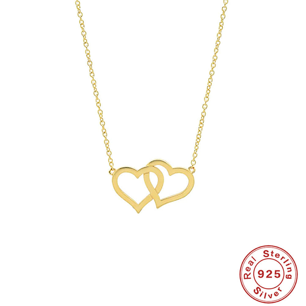 Silver Women's Doppel Herz Necklace