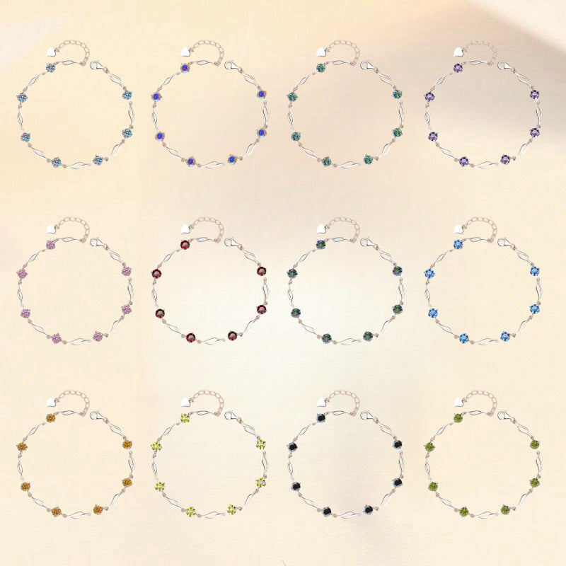 Colorful Moissanite  Silver Bracelet