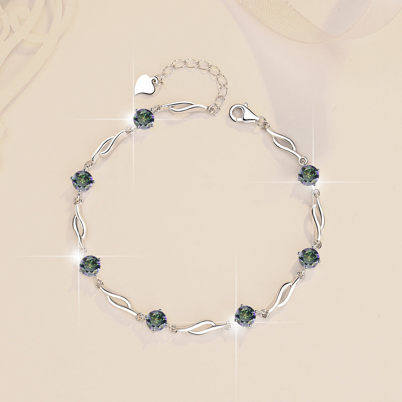 Colorful Moissanite  Silver Bracelet