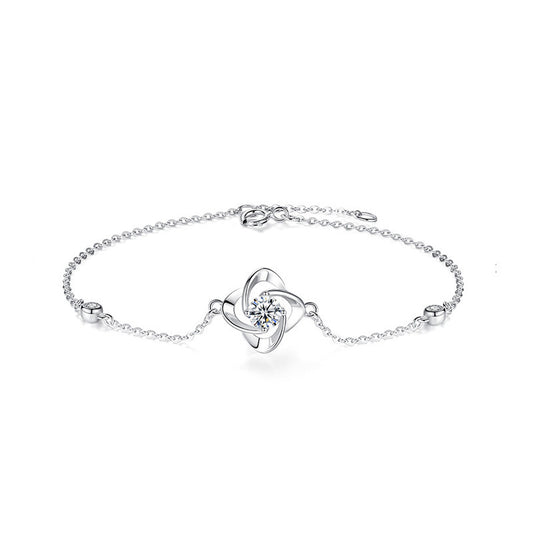 Women's  Silver Moissanite Clover Bracelet