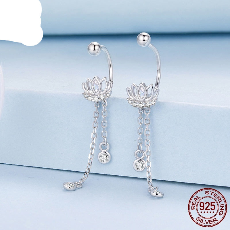 Silver Tassel Lotus Ear Studs