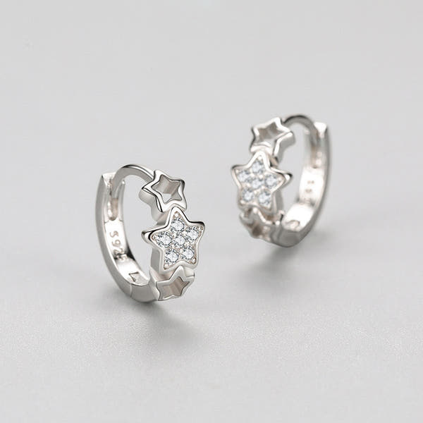 Silver Star Earrings With Diamonds