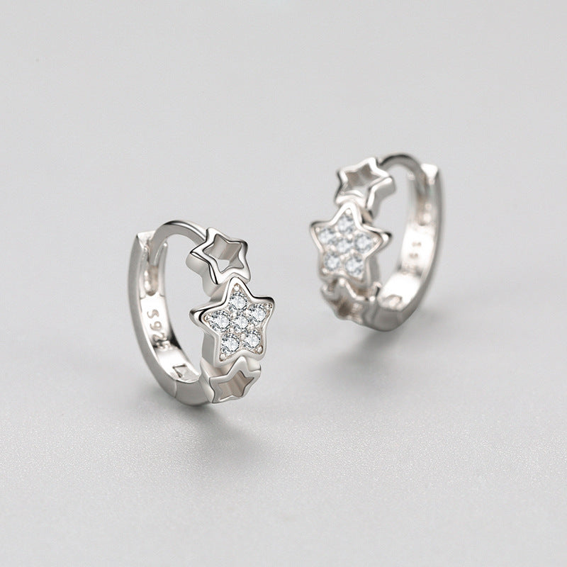 Silver Star Earrings With Diamonds